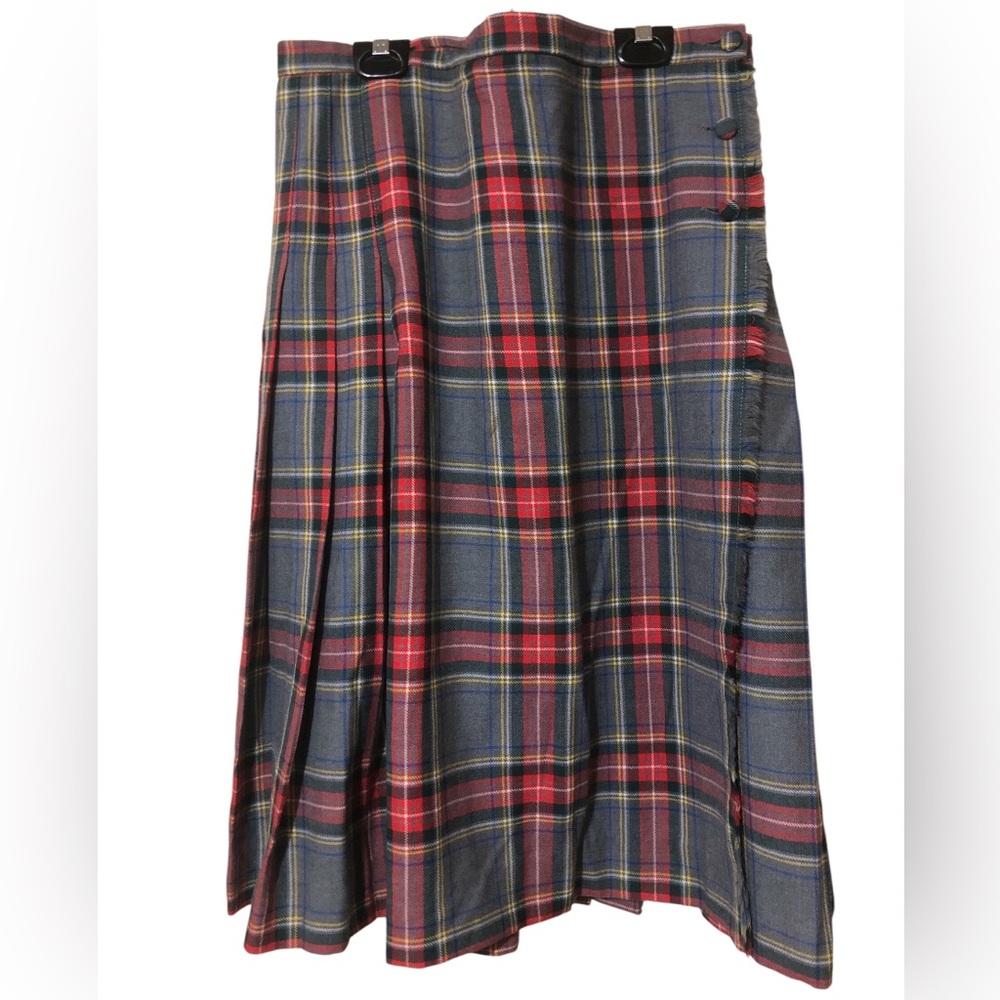 Women’s Vintage Plaid Tartan Skirt 100% Virgin Wool- Red and Grey